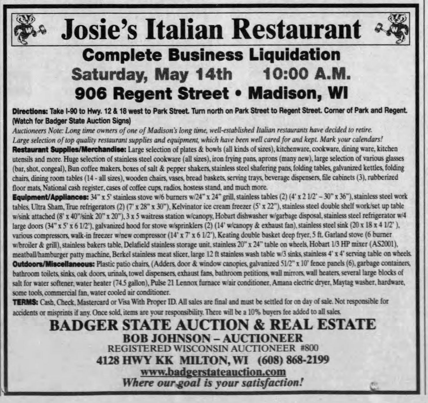 Josie's auction ad, 2005